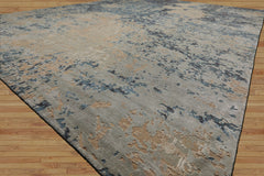9x12 Gray, Blue, Beige Color Hand Knotted Sherpa Wool and Silk Modern Oriental Rug
