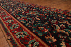 Runner Navy, Red, Aqua Color Machine Made Floral 100% Wool Traditional Oriental Rug