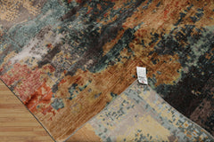 8x10 Gray, Rose, Celadon Color Hand Knotted Sherpa Wool and Silk Modern Oriental Rug