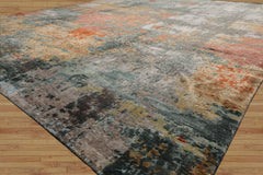 8x10 Gray, Rose, Celadon Color Hand Knotted Sherpa Wool and Silk Modern Oriental Rug
