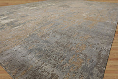 10x14 Beige, Gray, Tan Color Hand Knotted Sherpa Wool and Silk Modern Oriental Rug
