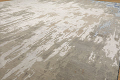 9x12 Gray, Beige, Blue Color Hand Knotted Sherpa Wool and Silk Modern Oriental Rug