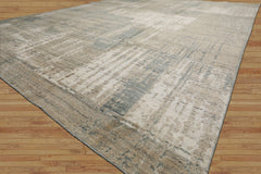 8x10 Beige, Slate, Ivory Color Hand Loomed Sherpa Wool and Silk Modern Oriental Rug