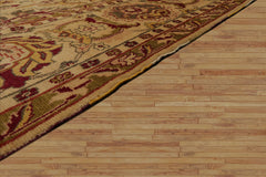 10x14 Gold, Burgundy, Sage Color Hand Knotted All-Over 100% Wool Traditional Oriental Rug