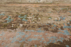 9x12 Beige, Green, Aqua Color Hand Knotted Sherpa Wool and Silk Contemporary Oriental Rug