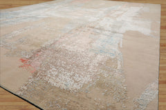 9x12 Ivory, Sea Foam, Taupe Color Hand Knotted Sherpa Wool and Silk Contemporary Oriental Rug