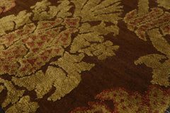 2x3 Brown, Mustard, Rust Color Hand Knotted All-Over Wool & Silk||Wool Transitional Oriental Rug
