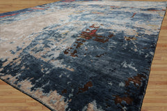 8x10 Beige, Blue, Blush Color Hand Knotted Sherpa Wool and Silk Modern Oriental Rug