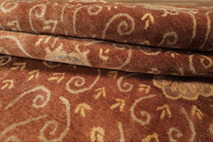 10x14 Mocha, Gold, Beige Color Hand Knotted Tibetan Wool & Bamboo Silk Transitional Oriental Rug