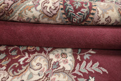 9x12 Plum, Ivory, Rose Color Hand Knotted Indo Kerman Wool Traditional Oriental Rug