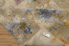 8x10 Beige, Mint, Ivory Color Hand Knotted Sherpa Wool and Silk Modern Oriental Rug