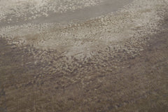 Round Gray, Ivory, Graphite Color Hand Knotted Sherpa Wool and Silk Modern Oriental Rug