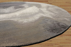 Round Gray, Ivory, Graphite Color Hand Knotted Sherpa Wool and Silk Modern Oriental Rug