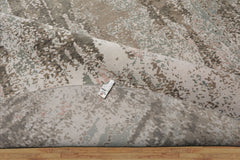 Round Ivory, Gray, Sea Form Color Hand Knotted Sherpa Wool and Silk Modern Oriental Rug