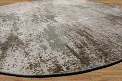 Round Ivory, Gray, Sea Form Color Hand Knotted Sherpa Wool and Silk Modern Oriental Rug