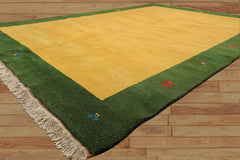 8x11 Gold, Green, Red Color Hand Knotted Gabbeh Wool Modern & Contemporary Oriental Rug