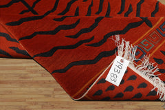 3x5 Burnt Orange, Charcoal, Gold Color Hand Knotted Animal Print Wool Art Deco Oriental Rug