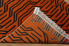 3x5 Orange, Charcoal, Multi Color Hand Knotted Animal Print Wool Art Deco Oriental Rug