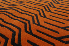 3x5 Orange, Charcoal, Multi Color Hand Knotted Animal Print Wool Art Deco Oriental Rug