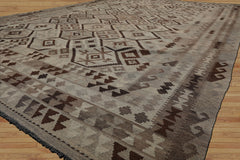 9x12 Beige, Gray, Brown Color Hand Woven Flatweave Wool Tribal Oriental Rug