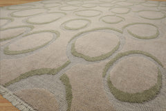 9x12 Gray, Beige, Sage Color Hand Knotted Sculpted Wool Modern Oriental Rug