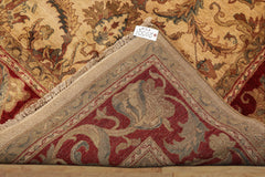9x18 Beige, Tan, Burgundy Color Hand Knotted Agra Wool Traditional Oriental Rug