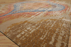 9x12 Beige, Gold, Tan Color Hand Knotted Abstract Wool and Silk Modern Oriental Rug