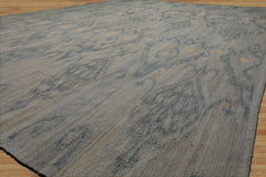 9x12 Gray, Blue, Ivory Color Hand Woven Flatweave Wool Modern Oriental Rug