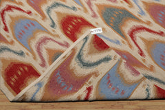 10x14 Ivory, Blue, Orange Color Hand Woven Flatweave Wool Contemporary Oriental Rug