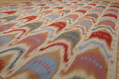 10x14 Ivory, Blue, Orange Color Hand Woven Flatweave Wool Contemporary Oriental Rug