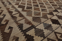 10x14 Ivory, Gray, Brown Color Hand Woven Flatweave Wool Southwestern Oriental Rug