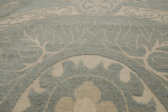 12x15 Ivory, Sea Foam, Color Hand Knotted All-Over Wool Transitional Oriental Rug