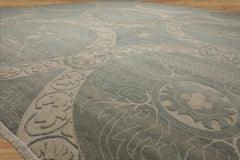 12x15 Ivory, Sea Foam, Color Hand Knotted All-Over Wool Transitional Oriental Rug