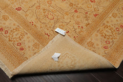 8x10 Tan, Gold, Coral Color Hand Knotted All-Over 100% Wool Traditional Oriental Rug