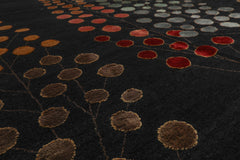 10x14 Charcoal, Gold, Aqua Color Hand Knotted Tibetan Wool and Silk Contemporary Oriental Rug
