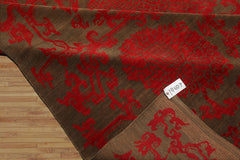 Square Brown, Coral, Color Hand Knotted Floral Wool Transitional Oriental Rug