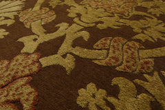8x10 Brown, Gold, Rust Color Hand Knotted Tibetan Wool and Silk Transitional Oriental Rug