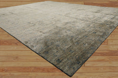 8x10 Silver, Gray, Aqua Color Hand Loomed Wool & Bamboo Silk Transitional Oriental Rug