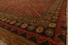 10x14 Rust, Gold, Moss Color Hand Knotted Geometric Wool Traditional Oriental Rug