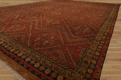 10x14 Rust, Gold, Moss Color Hand Knotted Geometric Wool Traditional Oriental Rug