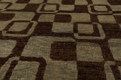 6x9 Aqua, Brown, Color Hand Knotted All-Over 100% Wool Modern Oriental Rug