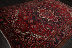 8x10 Red, Charcoal, Ivory Color Hand Knotted All-Over 100% Wool Traditional Oriental Rug