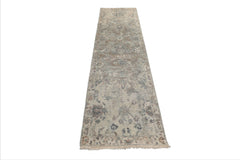 LoomBloom Beige 2'6''x8' Traditional Distressed Quality Hand Knotted Wool Oriental Area Rug