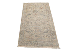 LoomBloom Beige 3'x5' Traditional Distressed Quality Hand Knotted Wool Oriental Area Rug