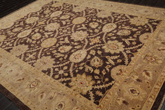 9x12 Brown, Tan, Light Gold Color Hand Knotted All-Over 100% Wool Traditional Oriental Rug