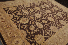 9x12 Brown, Tan, Light Gold Color Hand Knotted All-Over 100% Wool Traditional Oriental Rug
