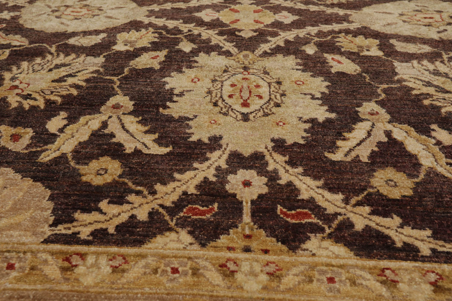 9x12 Brown, Tan, Light Gold Color Hand Knotted All-Over 100% Wool Traditional Oriental Rug