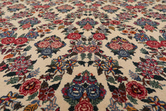 9x12 Ivory, Midnight Blue, Rose Color Hand Knotted All-Over 100% Wool Traditional Oriental Rug