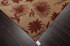 8x10 Tan, Rust, Color Hand Knotted All-Over 100% Wool Transitional Oriental Rug