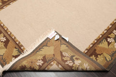 6x9 Beige, Brown, Sage Color Hand Knotted All-Over 100% Wool Transitional Oriental Rug
